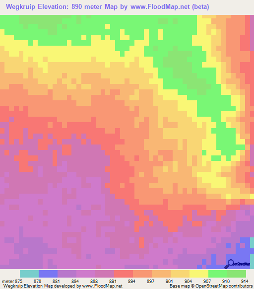 Wegkruip,Namibia Elevation Map