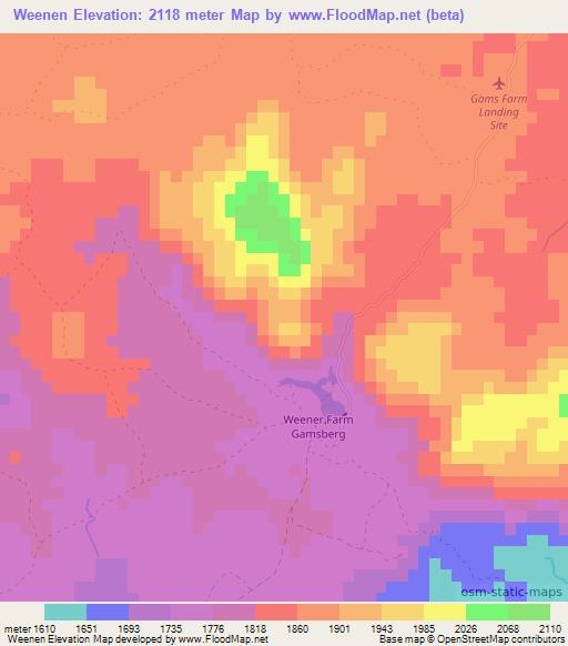Weenen,Namibia Elevation Map