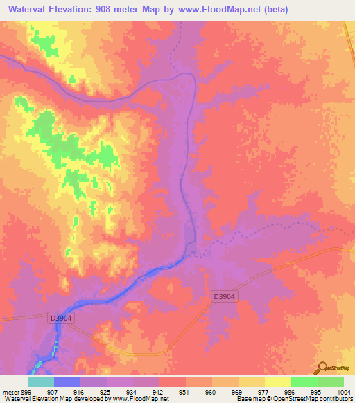 Waterval,Namibia Elevation Map