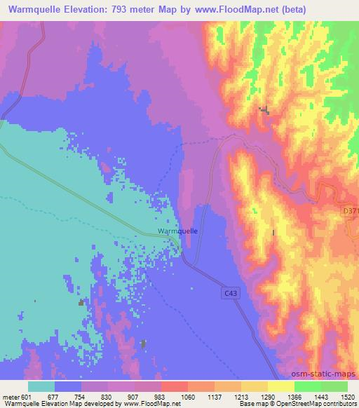 Warmquelle,Namibia Elevation Map
