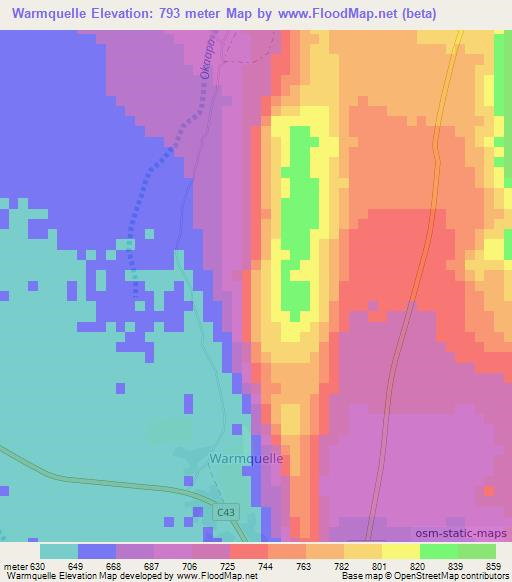 Warmquelle,Namibia Elevation Map