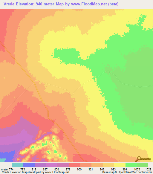 Vrede,Namibia Elevation Map