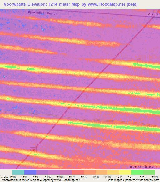 Voorwaarts,Namibia Elevation Map