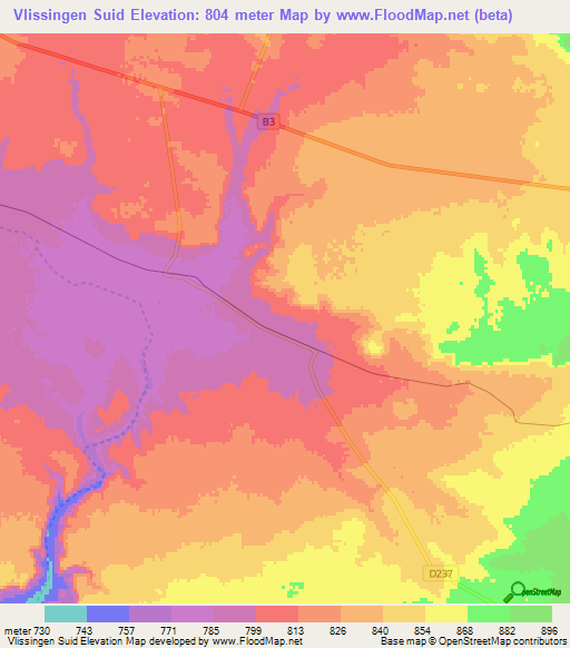 Vlissingen Suid,Namibia Elevation Map