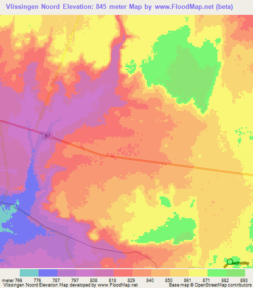 Vlissingen Noord,Namibia Elevation Map