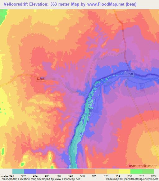 Velloorsdrift,Namibia Elevation Map