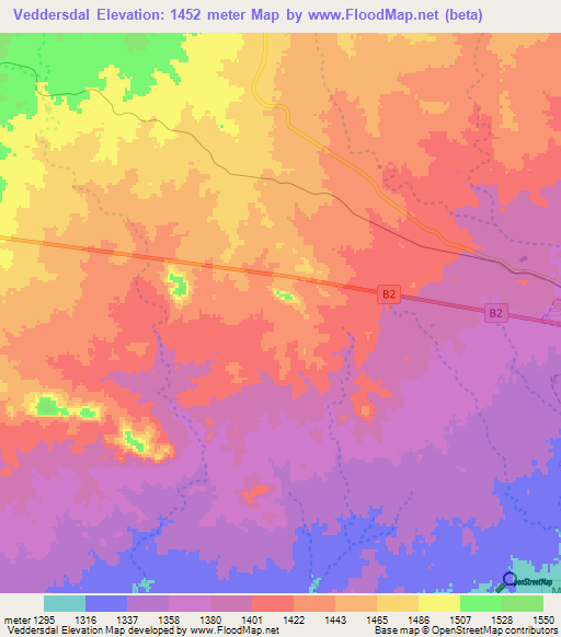 Veddersdal,Namibia Elevation Map
