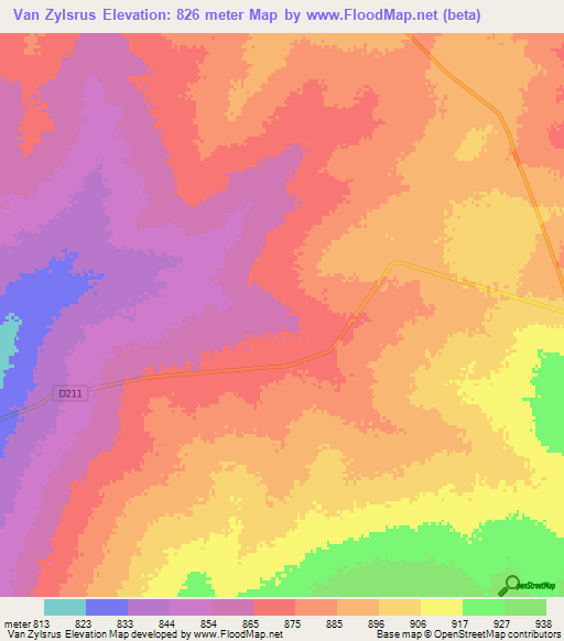 Van Zylsrus,Namibia Elevation Map