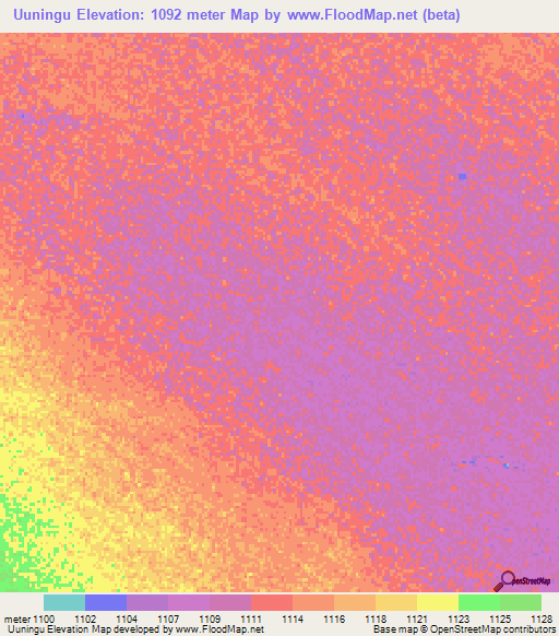 Uuningu,Namibia Elevation Map