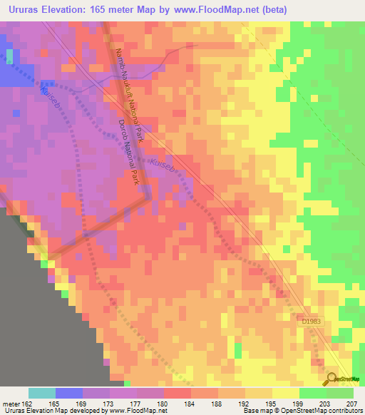 Ururas,Namibia Elevation Map
