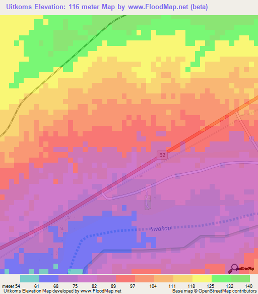 Uitkoms,Namibia Elevation Map