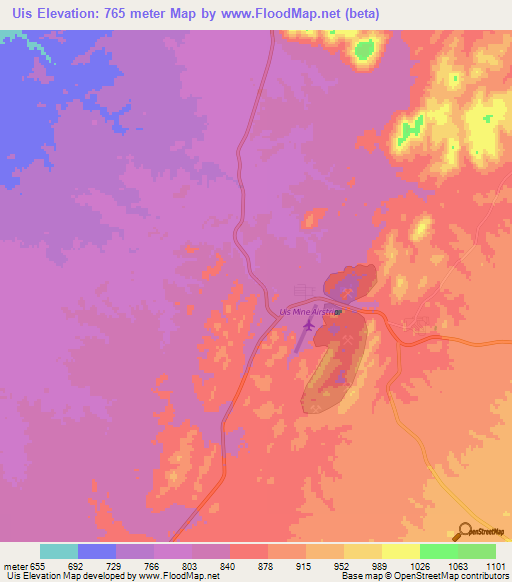 Uis,Namibia Elevation Map