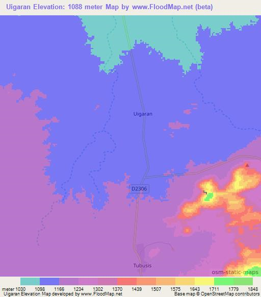 Uigaran,Namibia Elevation Map