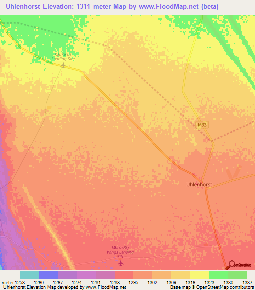 Uhlenhorst,Namibia Elevation Map