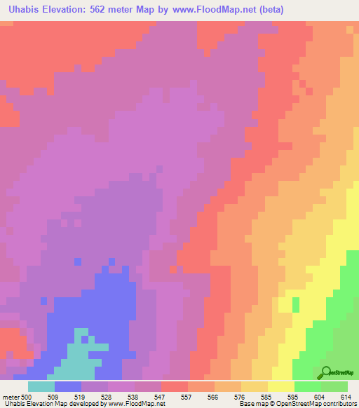 Uhabis,Namibia Elevation Map