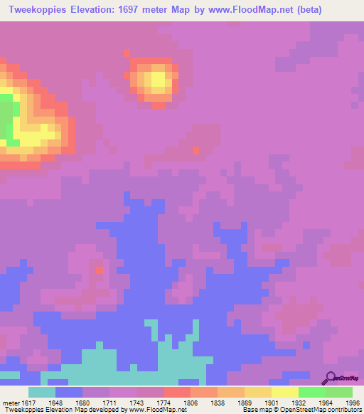 Tweekoppies,Namibia Elevation Map