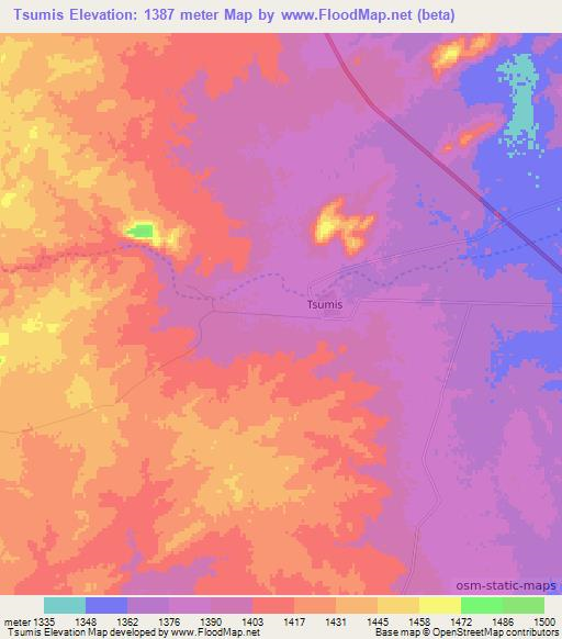 Tsumis,Namibia Elevation Map