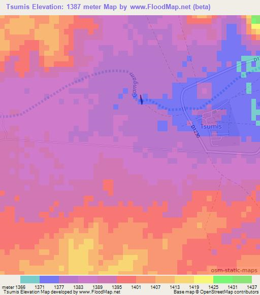 Tsumis,Namibia Elevation Map