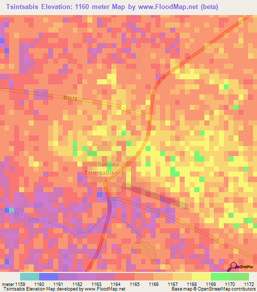Tsintsabis,Namibia Elevation Map
