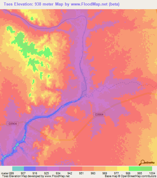 Tses,Namibia Elevation Map