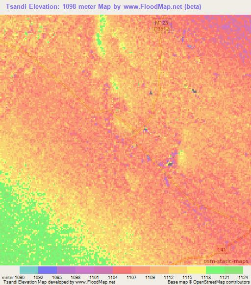 Tsandi,Namibia Elevation Map