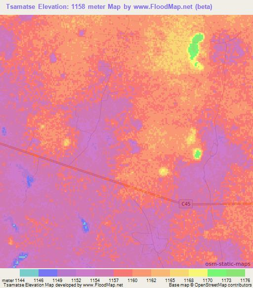 Tsamatse,Namibia Elevation Map