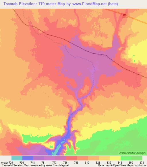 Tsamab,Namibia Elevation Map