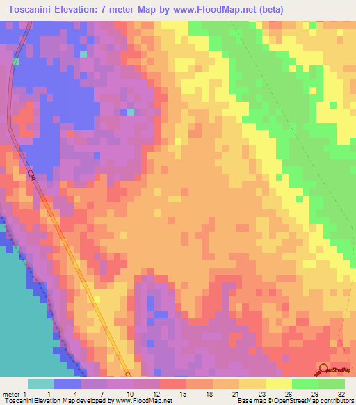 Toscanini,Namibia Elevation Map