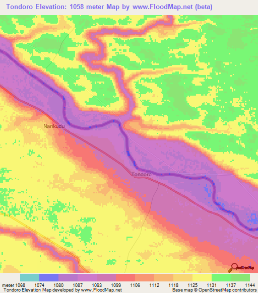 Tondoro,Namibia Elevation Map