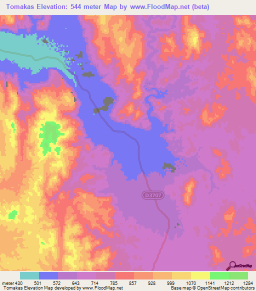 Tomakas,Namibia Elevation Map