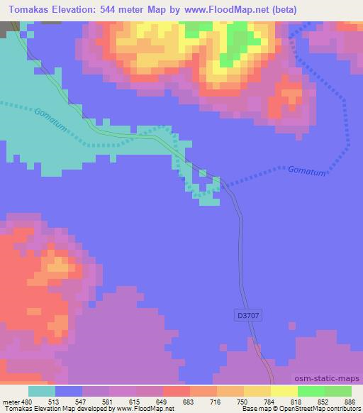 Tomakas,Namibia Elevation Map
