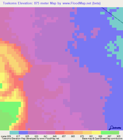 Toekoms,Namibia Elevation Map