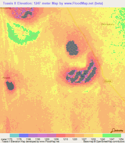 Toasis II,Namibia Elevation Map