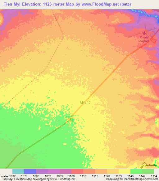 Tien Myl,Namibia Elevation Map