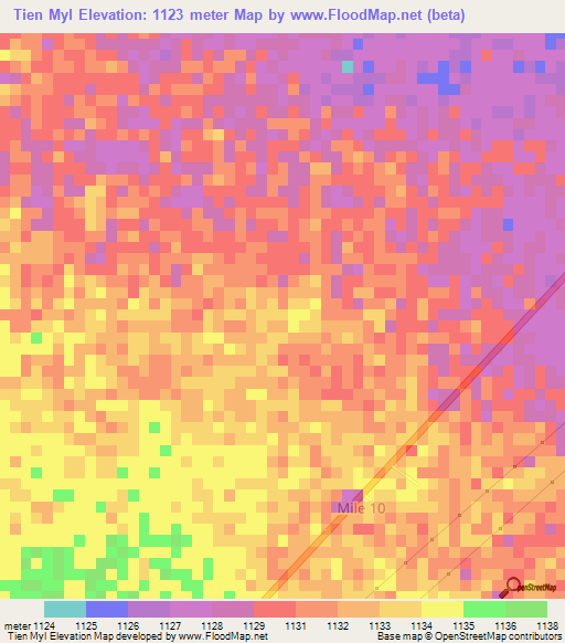 Tien Myl,Namibia Elevation Map