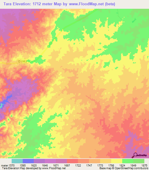 Tara,Namibia Elevation Map
