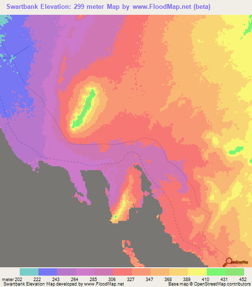 Swartbank,Namibia Elevation Map