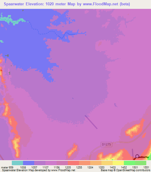 Spaarwater,Namibia Elevation Map