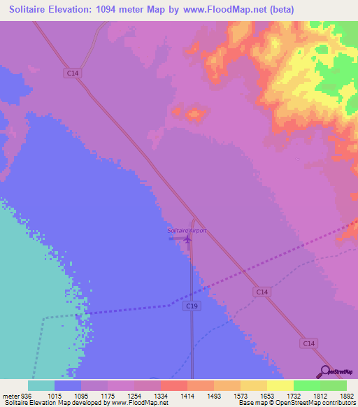 Solitaire,Namibia Elevation Map