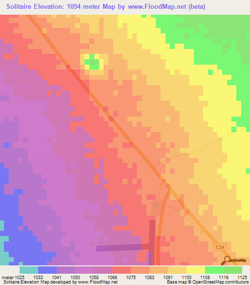 Solitaire,Namibia Elevation Map