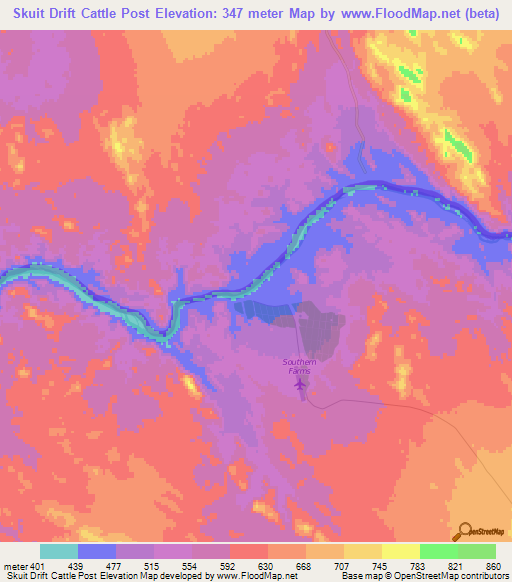Skuit Drift Cattle Post,Namibia Elevation Map