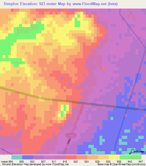 Simplon,Namibia Elevation Map