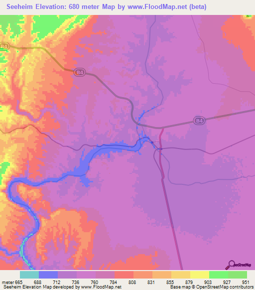 Seeheim,Namibia Elevation Map