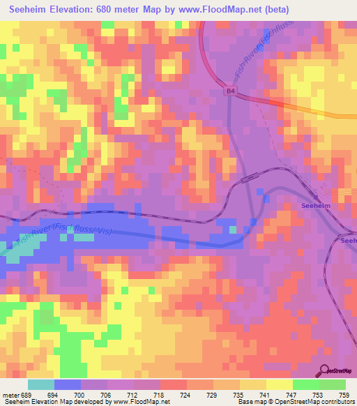 Seeheim,Namibia Elevation Map