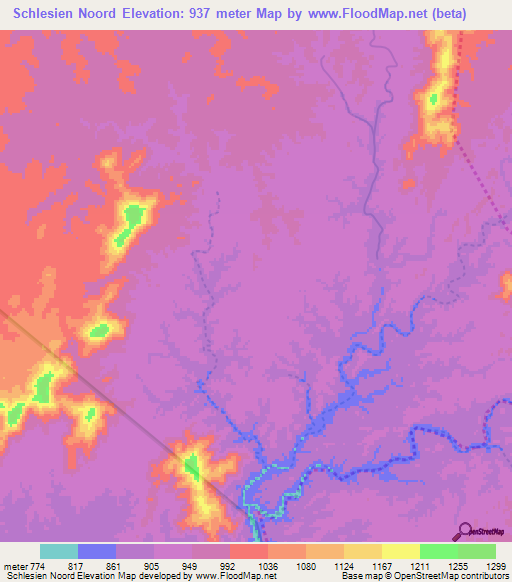 Schlesien Noord,Namibia Elevation Map