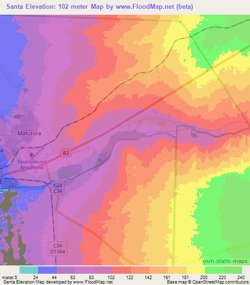 Santa,Namibia Elevation Map