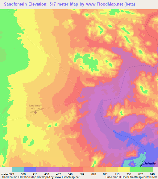 Sandfontein,Namibia Elevation Map