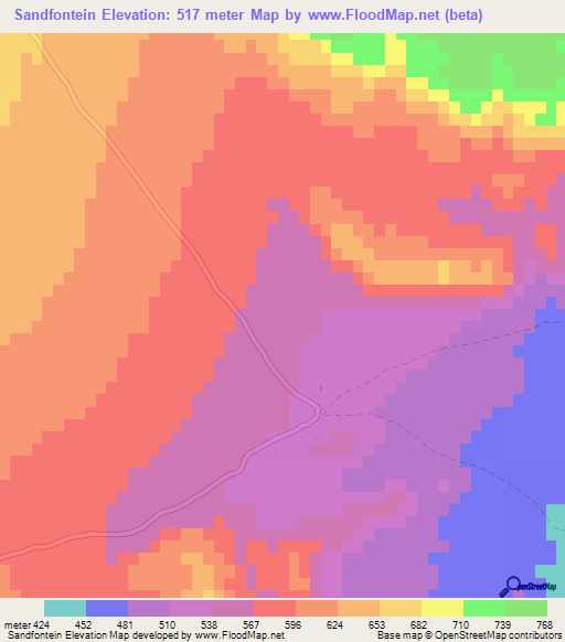 Sandfontein,Namibia Elevation Map