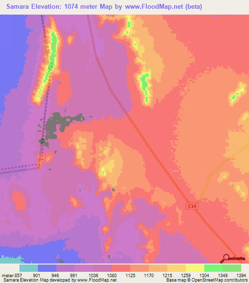 Samara,Namibia Elevation Map