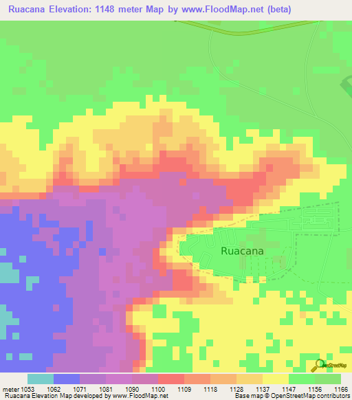 Ruacana,Namibia Elevation Map